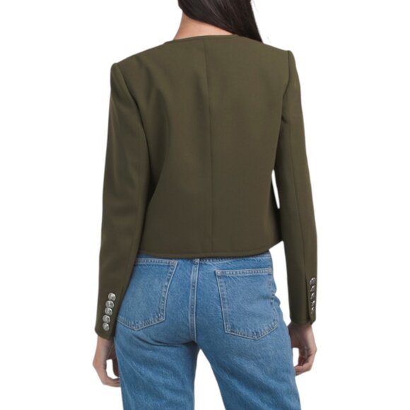 ELIE TAHARI Button Down V-neck Cropped Long Sleeve Sweater With Flap Patch Pocke - Picture 2 of 2